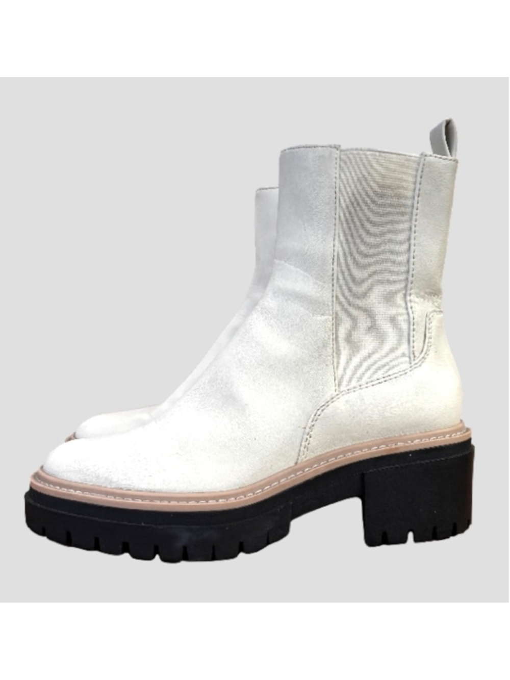 Open Edit white vegan lthr blk lug sole Ankl boots SZ 7 festival indie - Picture 4 of 10